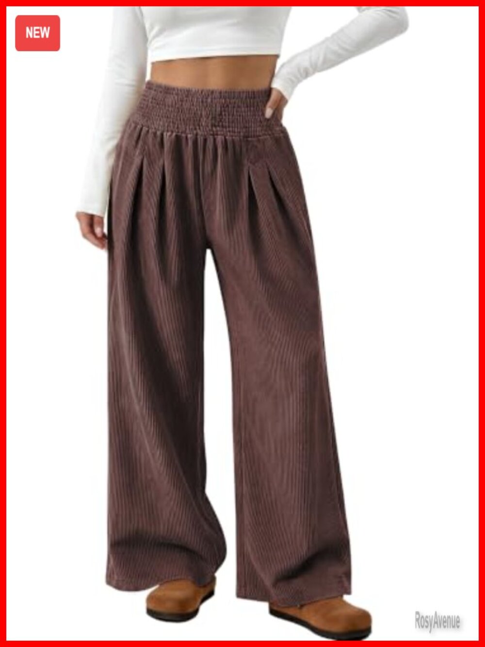 Wide Leg Palazzo Corduroy Pants Smocked High Rise Pull On Pockets